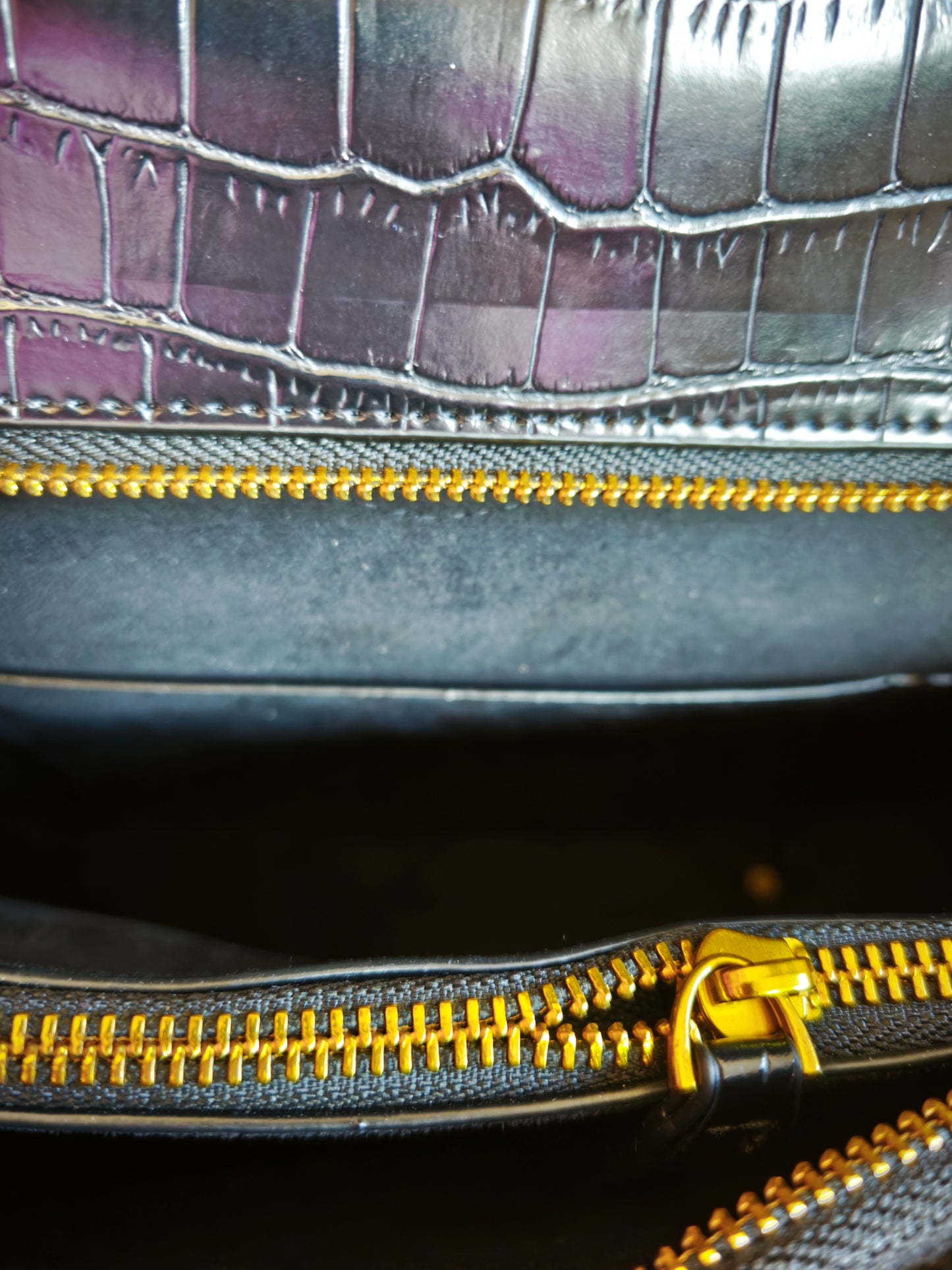 Black Crocodile-Print Crossbody Bag with Gold Buckle