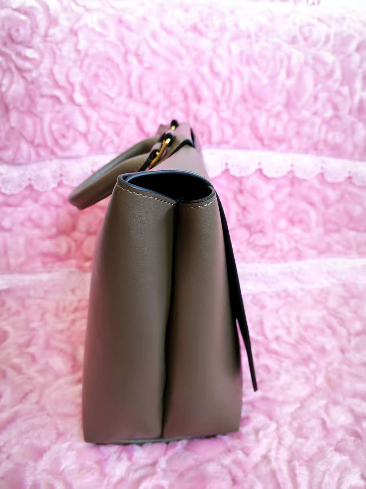 Taupe Crossbody Tote Bag with Gold Buckle