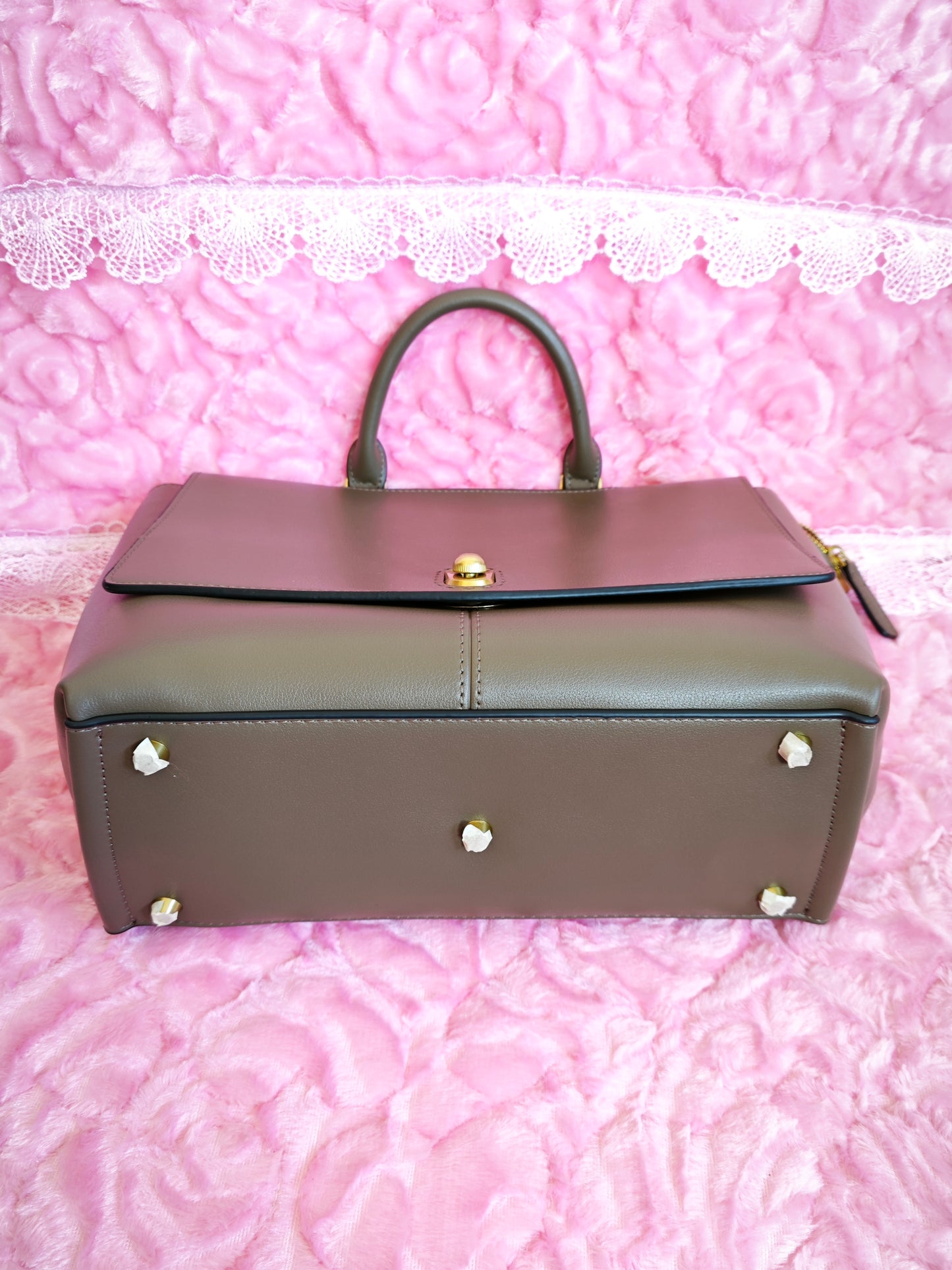 Taupe Crossbody Tote Bag with Gold Buckle