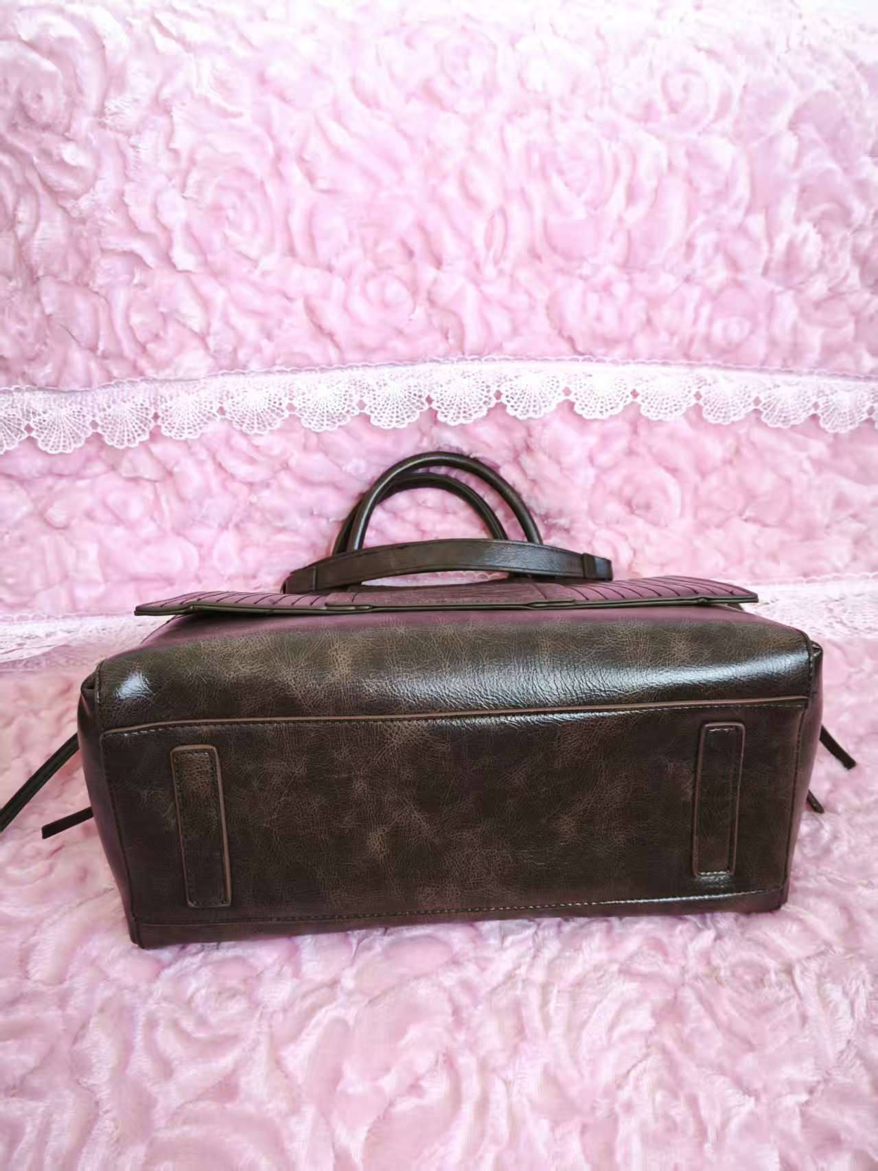 Dark Brown Crocodile-Print Chain Tote Bag