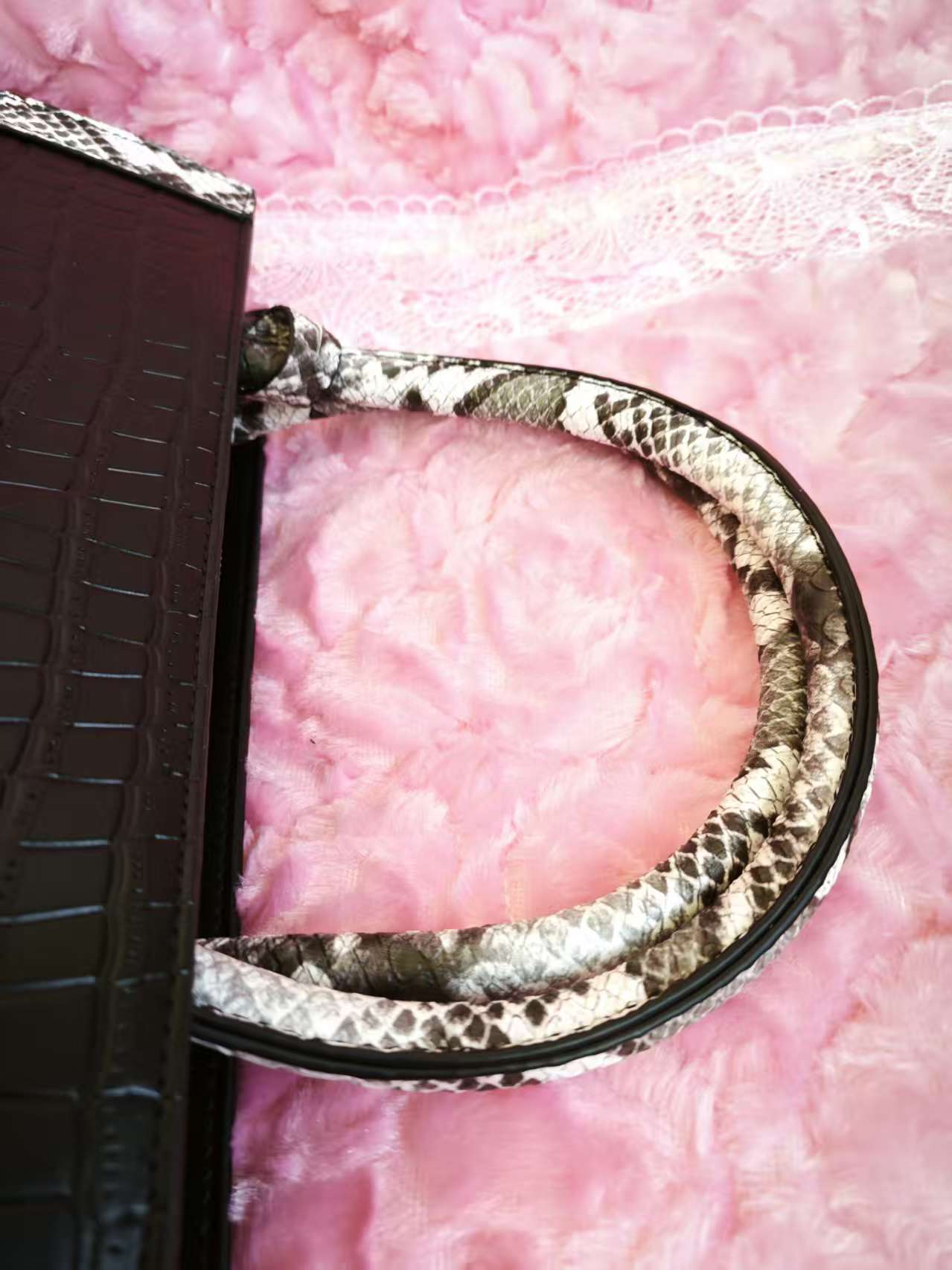 Black Crocodile & Snake-Print Panel Tote Bag