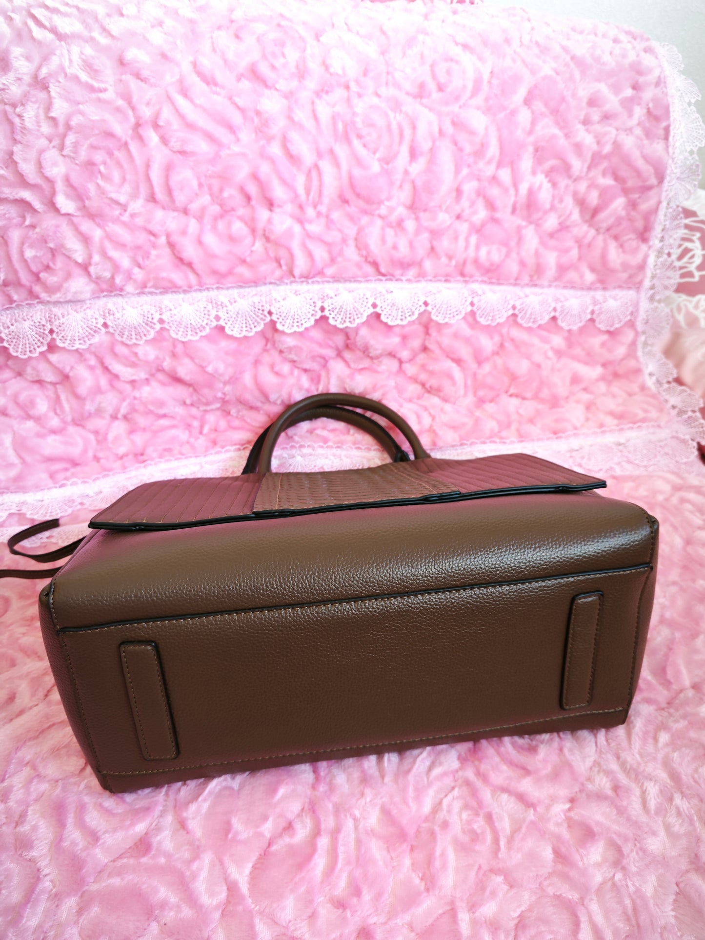 Dark Brown Snake-Print Panel Tote Bag