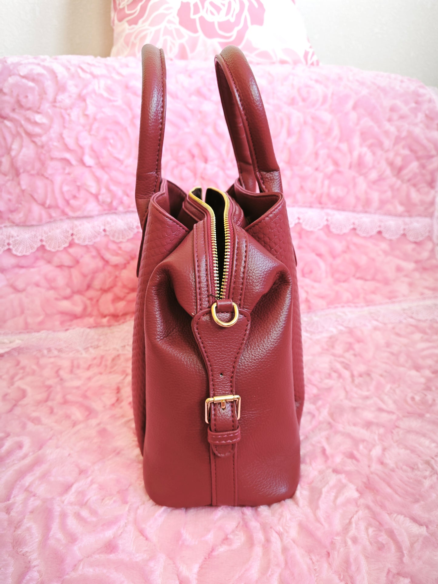 Burgundy Snake-Print Tote Bag