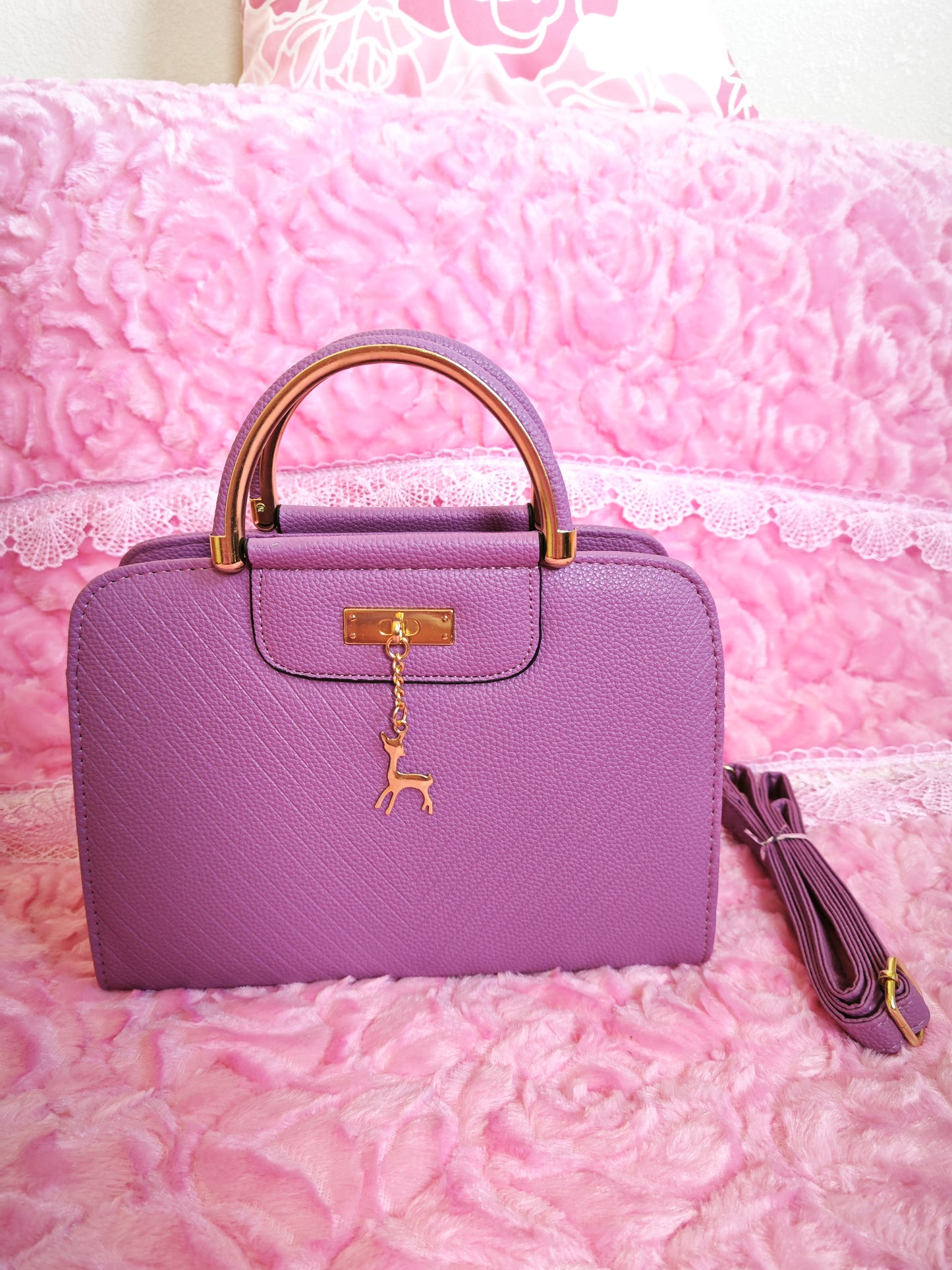 Soft Purple Mini Handbag with Gold Accents