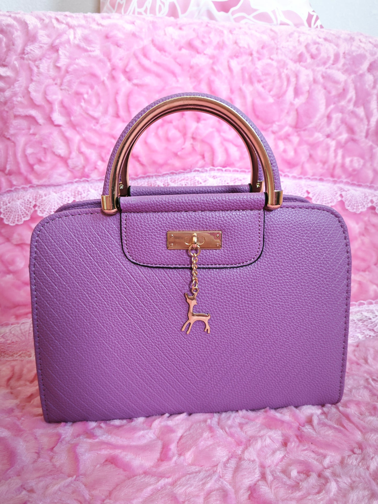 Soft Purple Mini Handbag with Gold Accents