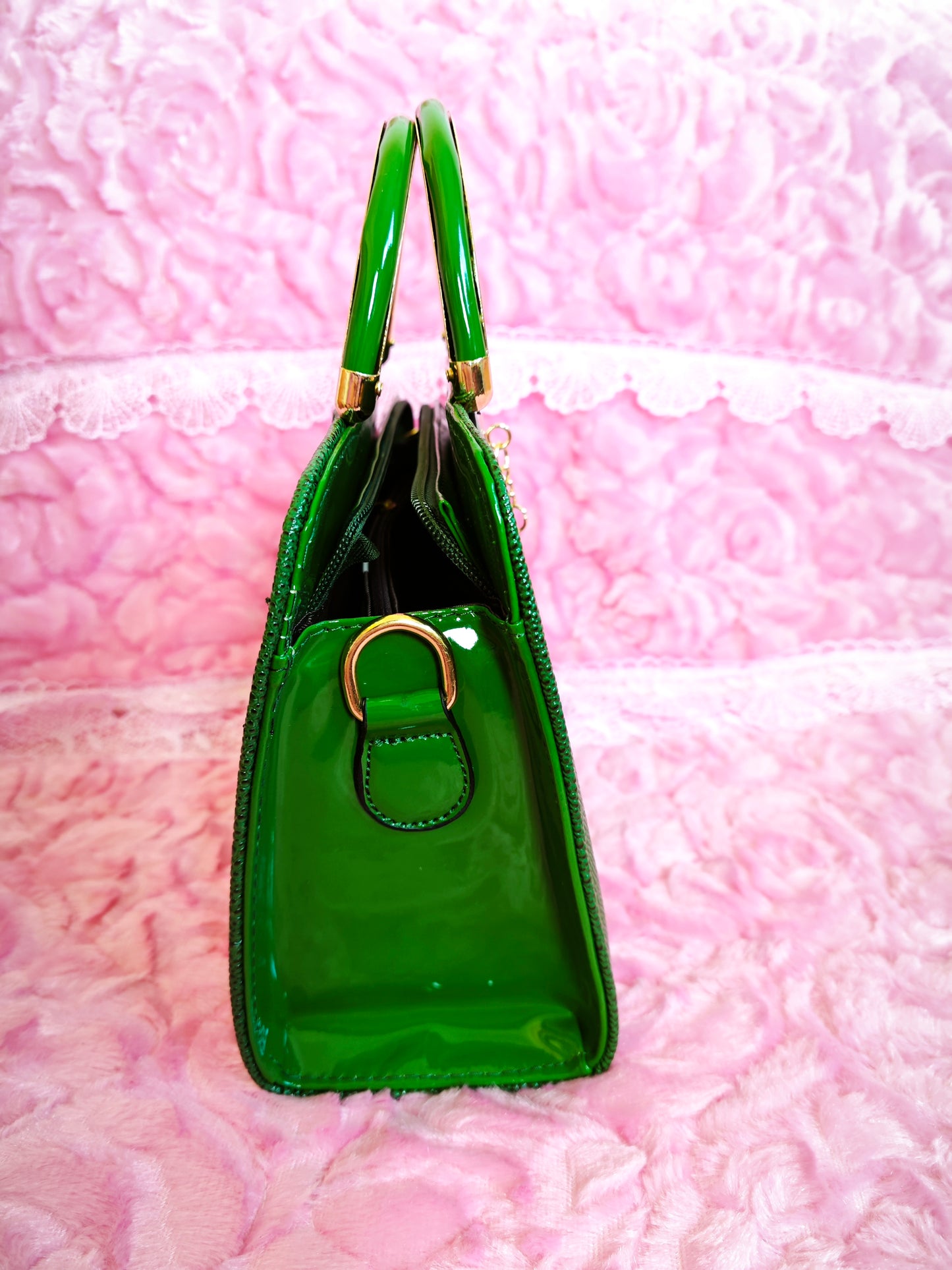 Dark Green Crocodile-Print Mini Handbag with Gold Accents