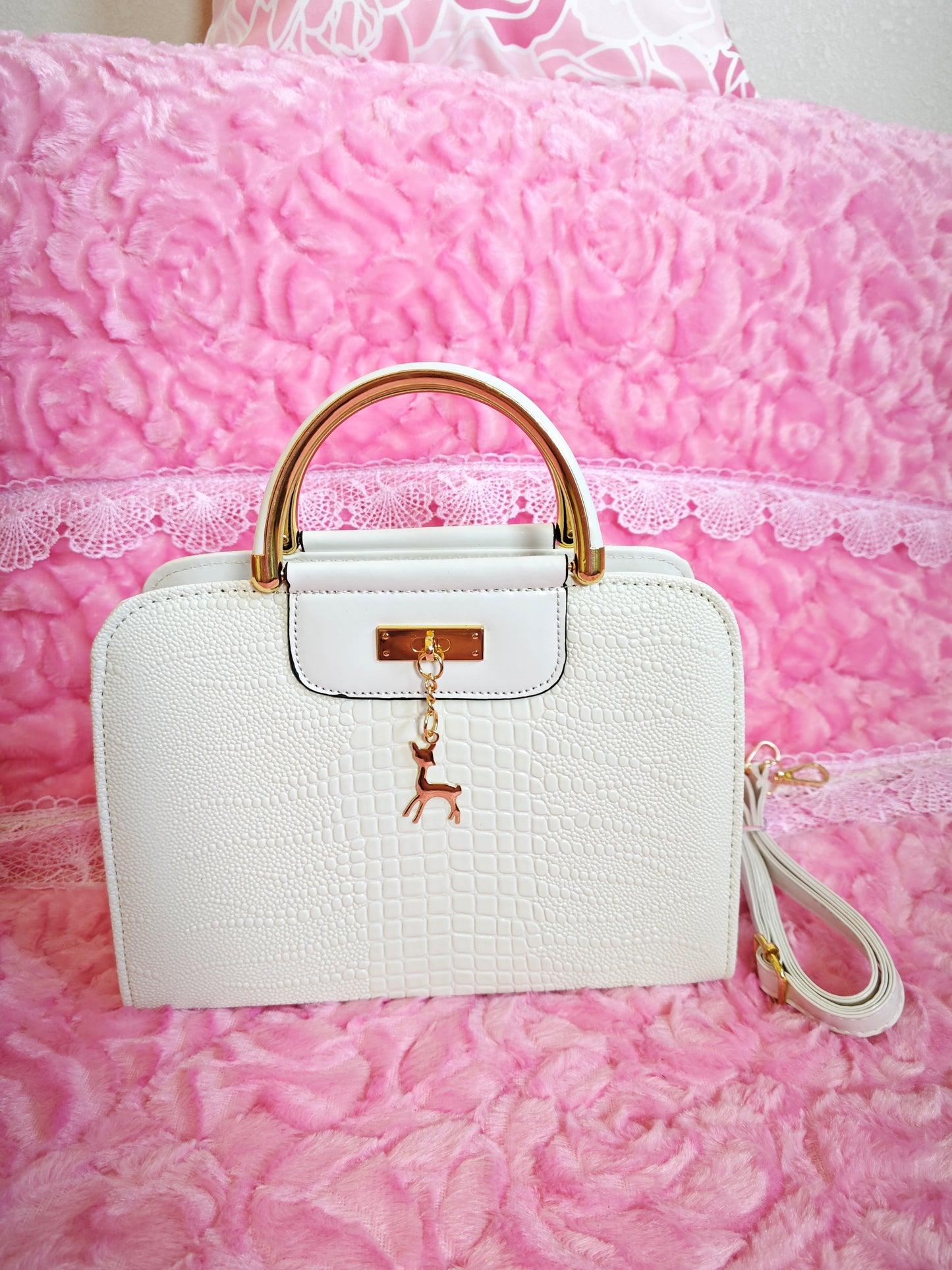 ream Crocodile-Print Mini Handbag with Gold Accents