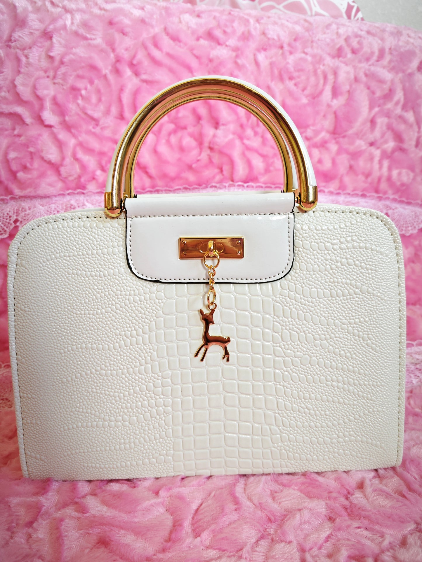 ream Crocodile-Print Mini Handbag with Gold Accents