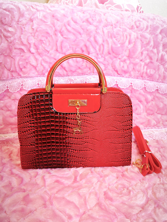 Red-Brown Gradient Crocodile-Print Mini Handbag with Gold Accents