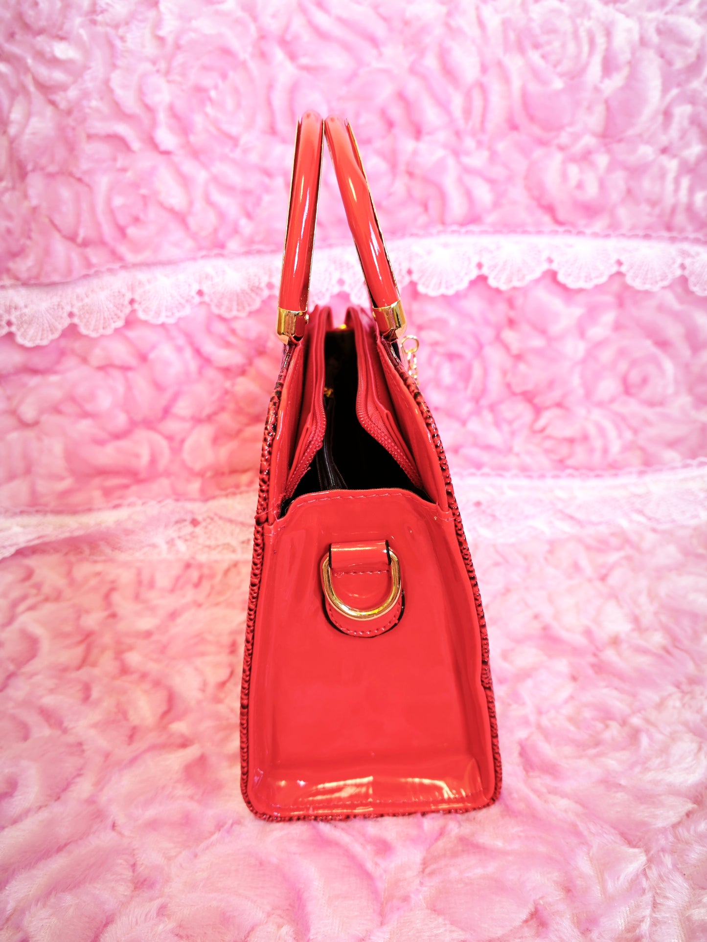 Red-Brown Gradient Crocodile-Print Mini Handbag with Gold Accents