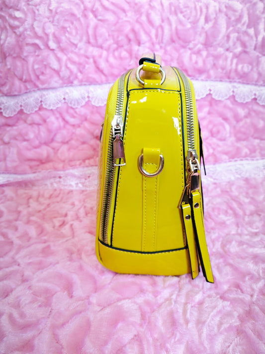 Bright Yellow Patent Crocodile-Print Mini Handbag