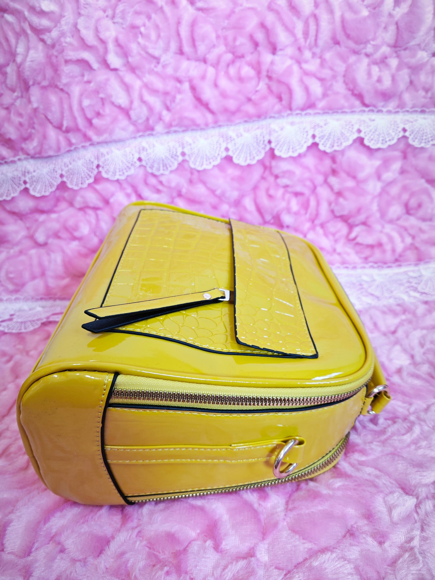 Bright Yellow Patent Crocodile-Print Mini Handbag