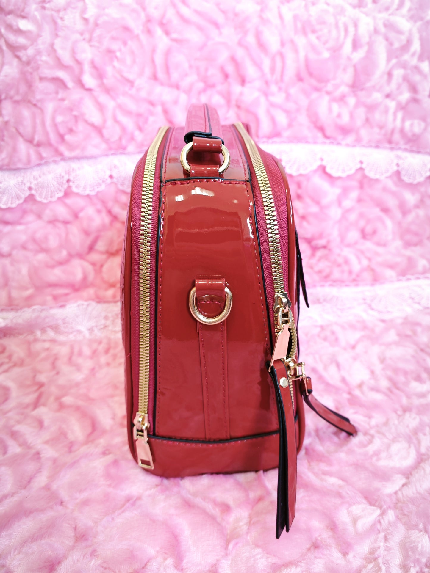 Burgundy Patent Crocodile-Print Mini Handbag