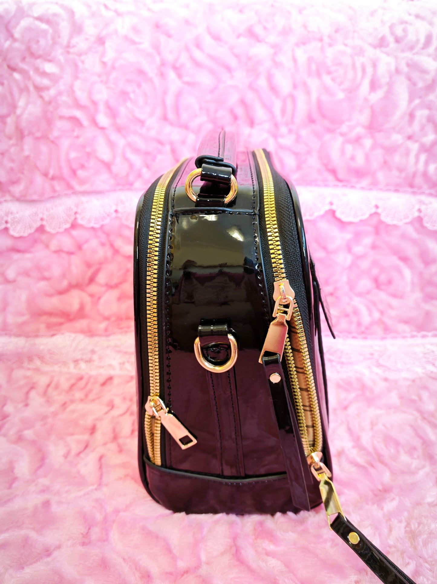 Black Patent Crocodile-Print Mini Handbag