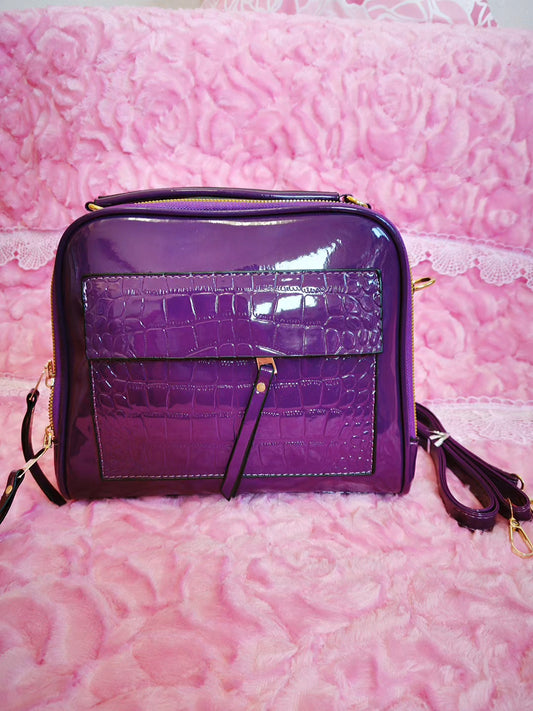 Deep Purple Patent Crocodile-Print Mini Handbag