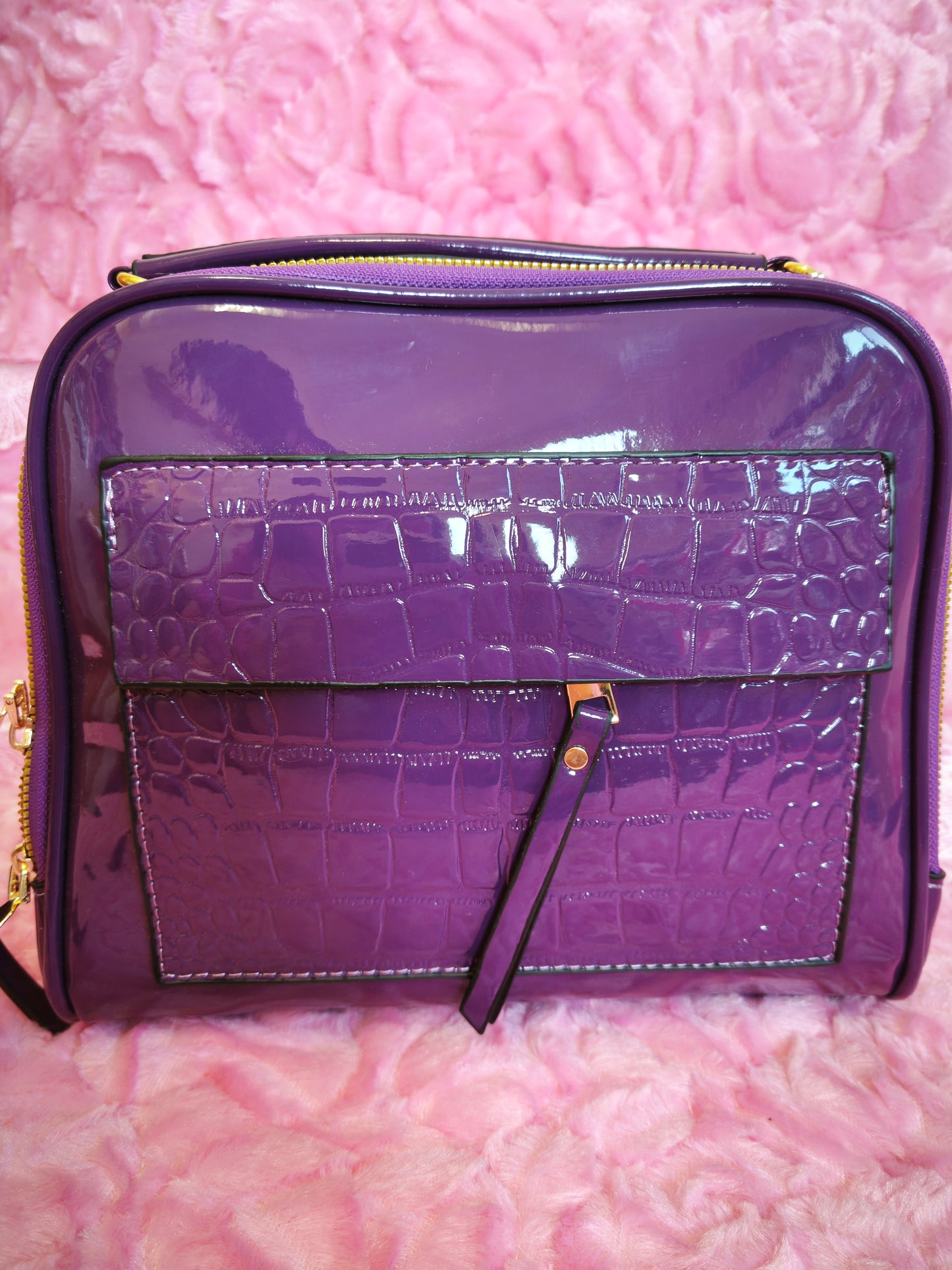Deep Purple Patent Crocodile-Print Mini Handbag