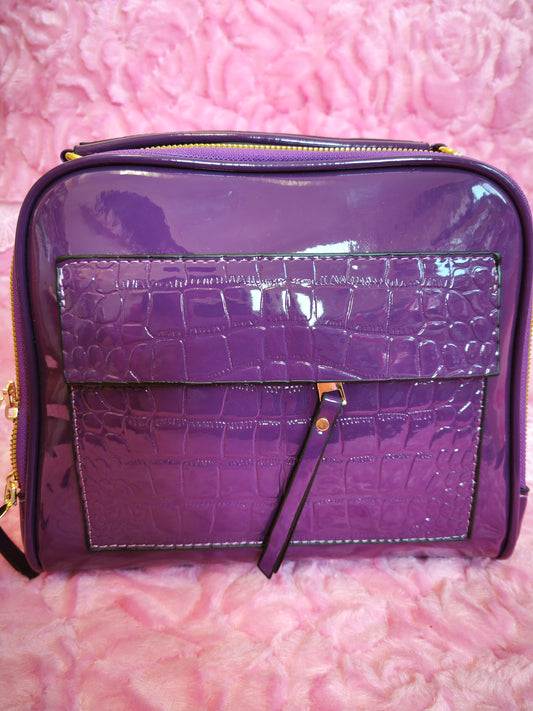 Deep Purple Patent Crocodile-Print Mini Handbag
