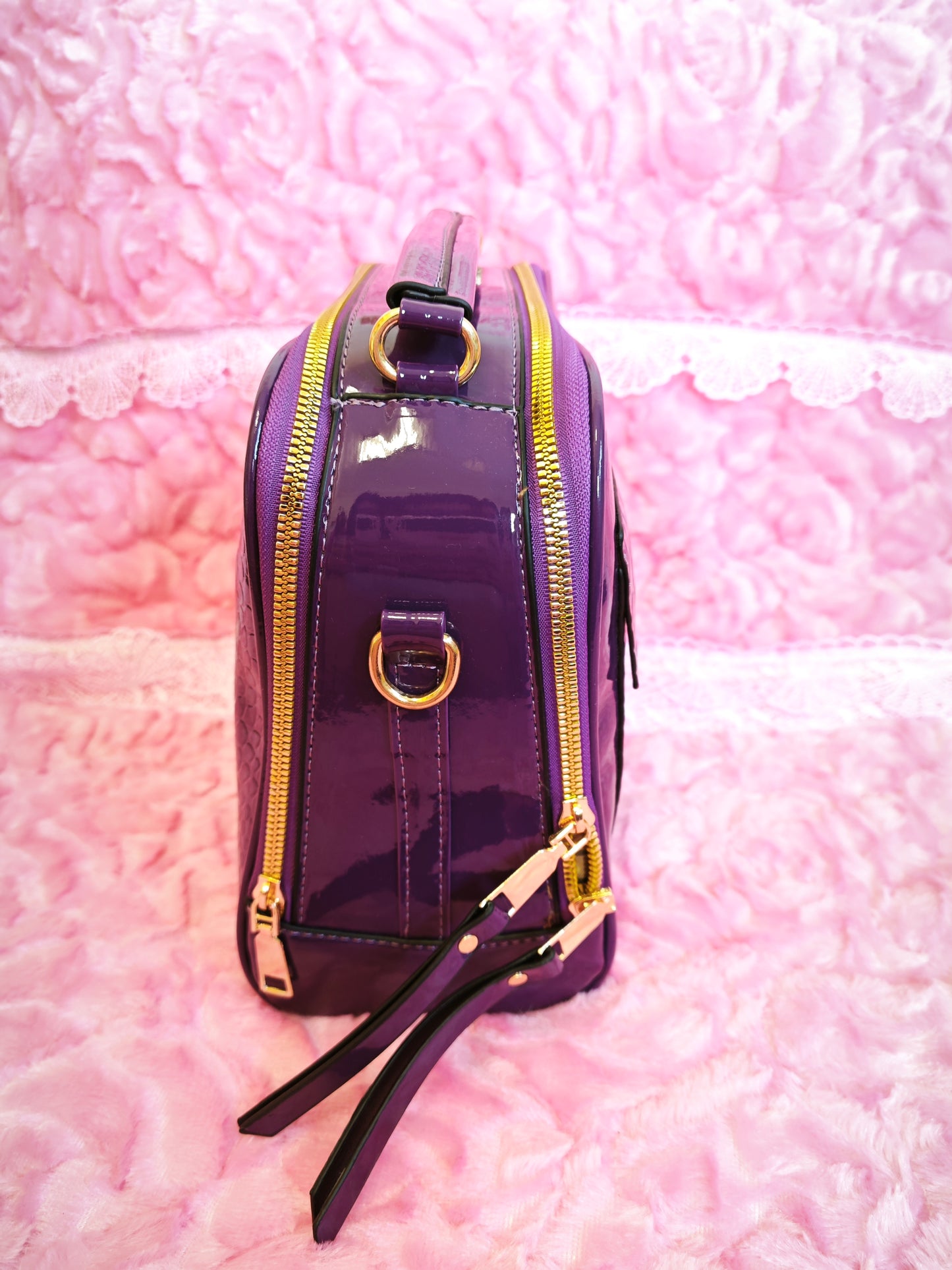 Deep Purple Patent Crocodile-Print Mini Handbag