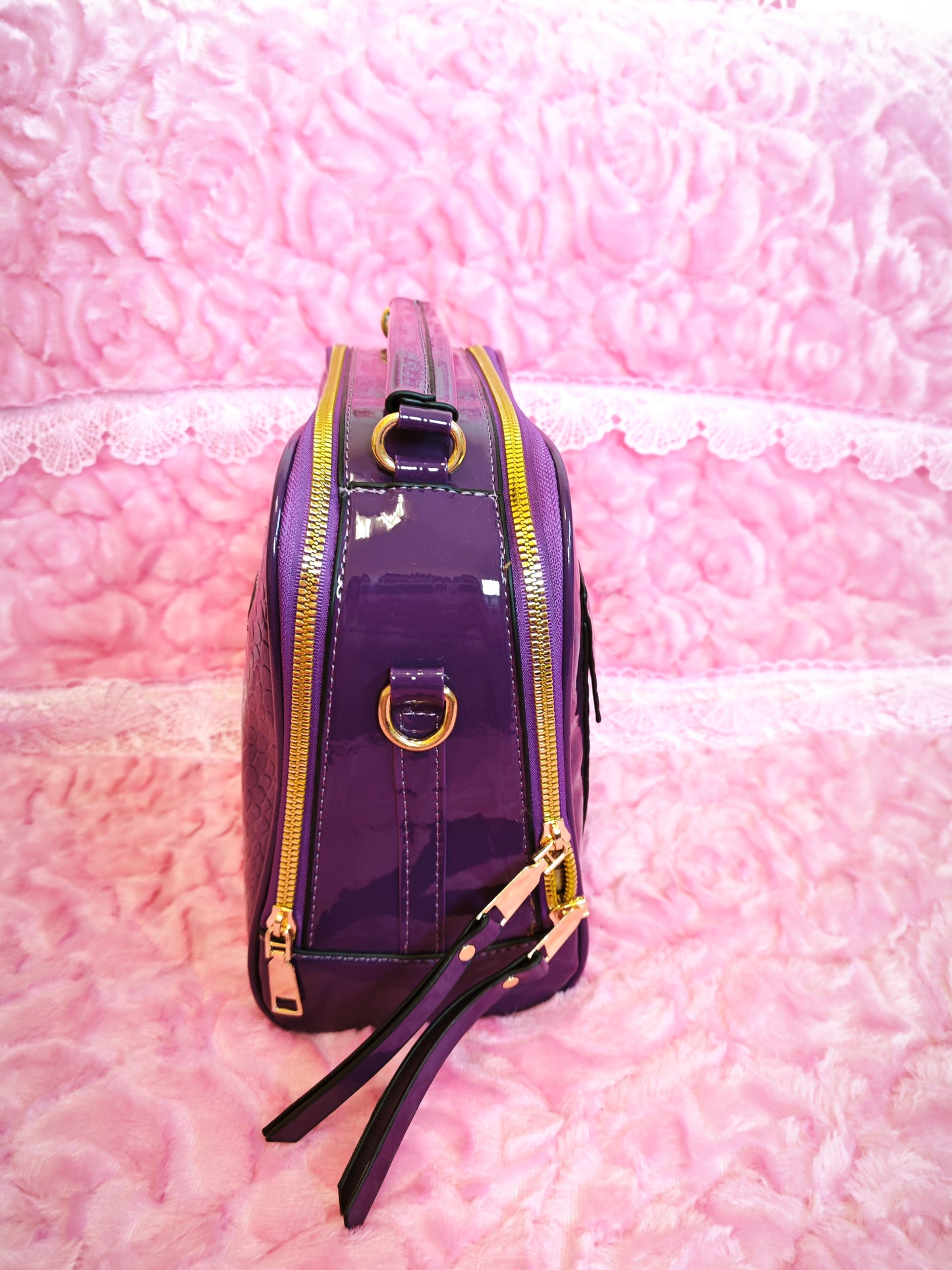 Deep Purple Patent Crocodile-Print Mini Handbag