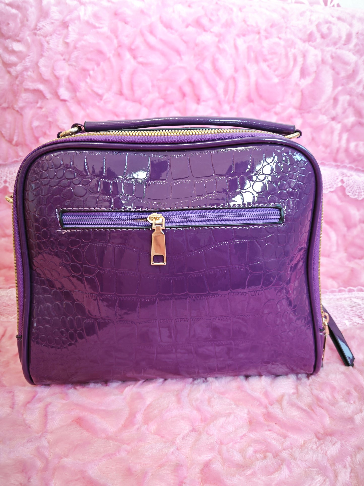 Deep Purple Patent Crocodile-Print Mini Handbag