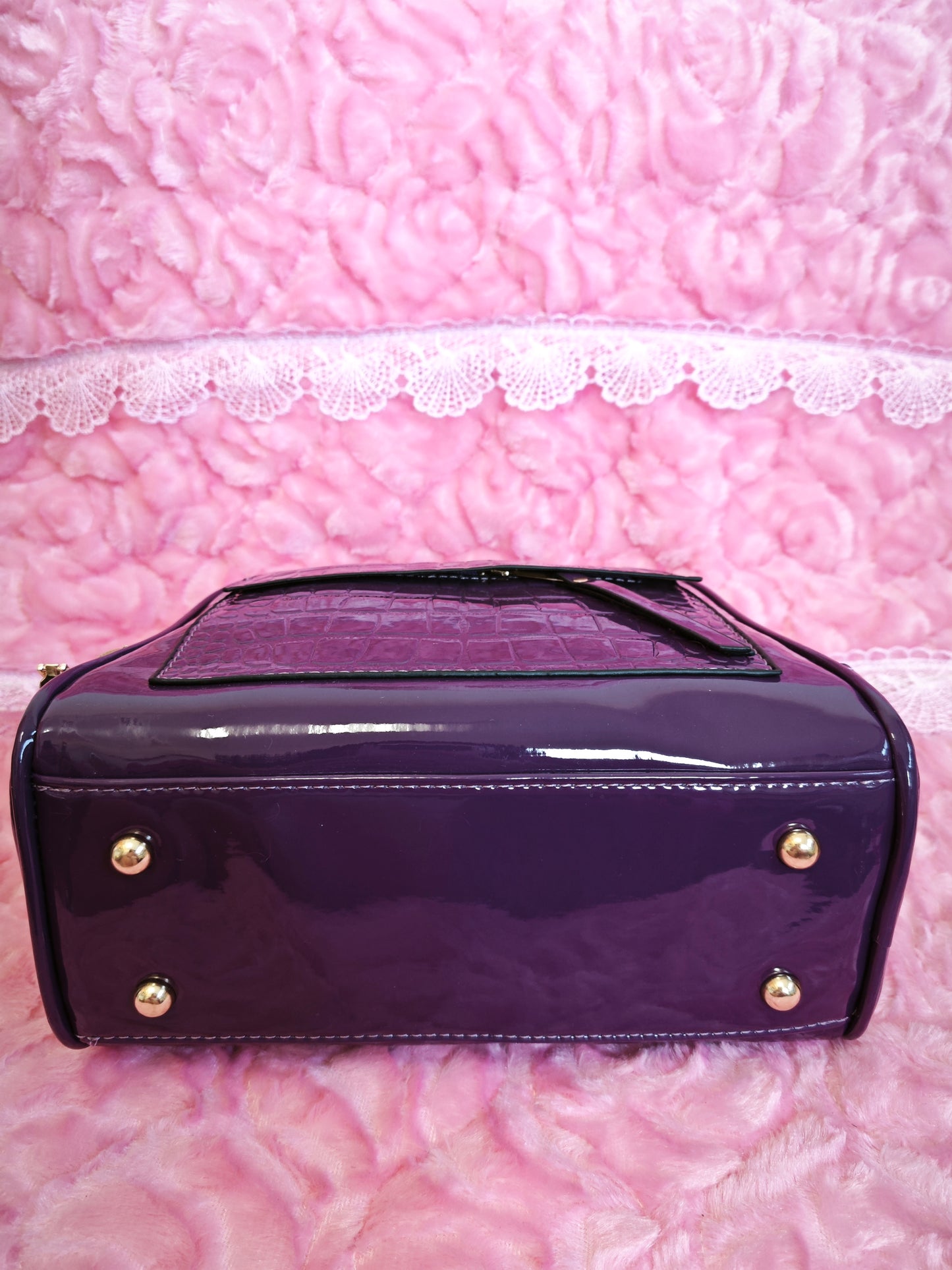 Deep Purple Patent Crocodile-Print Mini Handbag