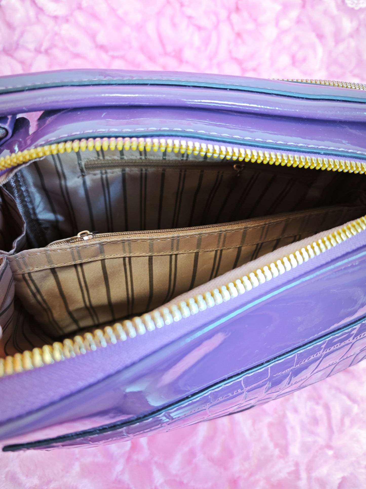 Deep Purple Patent Crocodile-Print Mini Handbag