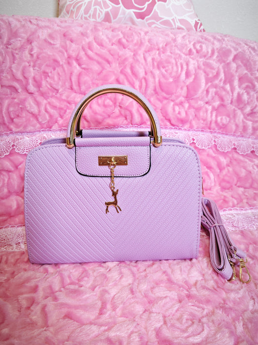 Soft Purple Textured Mini Handbag with Gold Accents