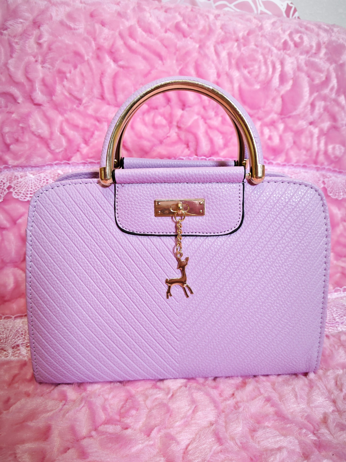 Soft Purple Textured Mini Handbag with Gold Accents