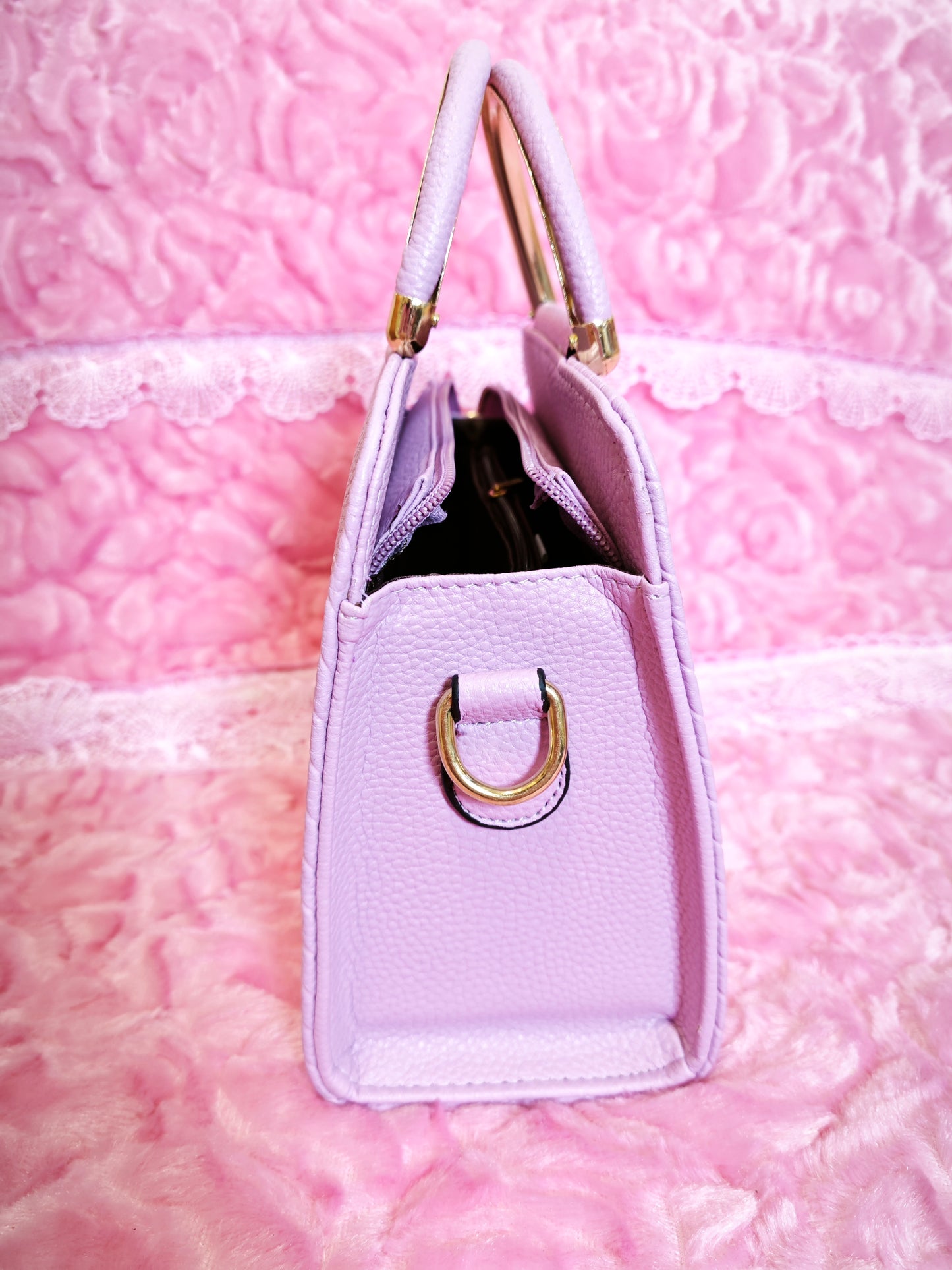 Soft Purple Textured Mini Handbag with Gold Accents