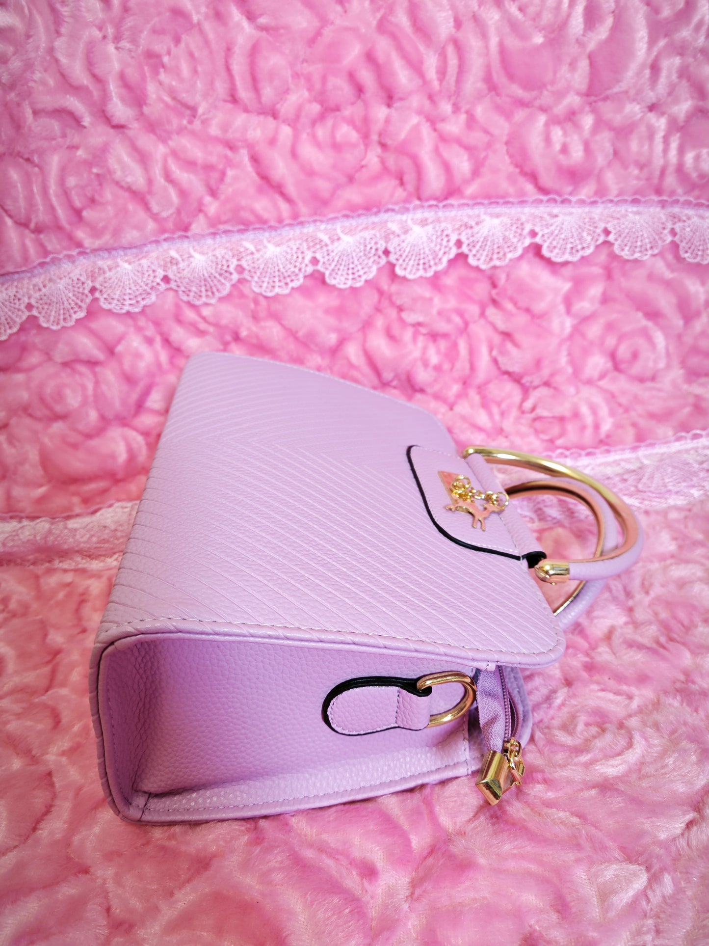 Soft Purple Textured Mini Handbag with Gold Accents