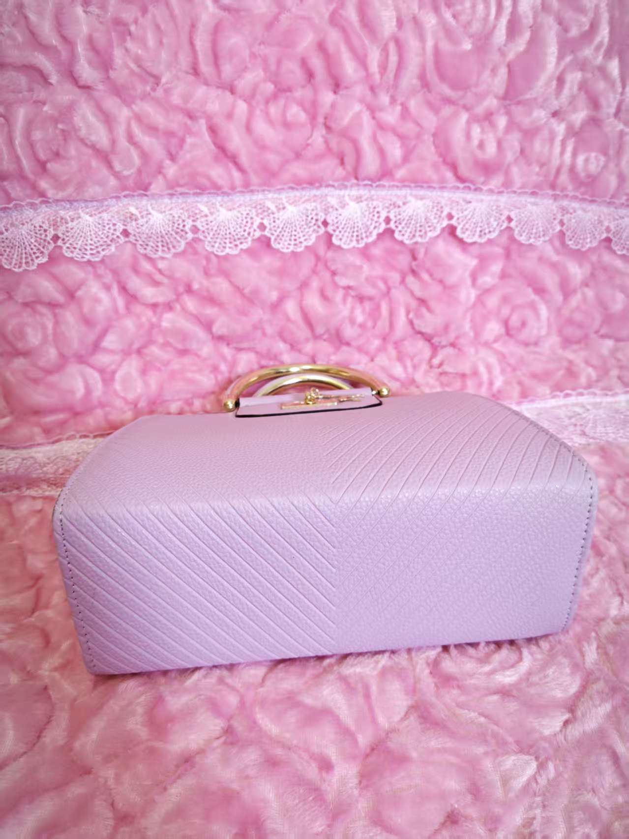 Soft Purple Textured Mini Handbag with Gold Accents