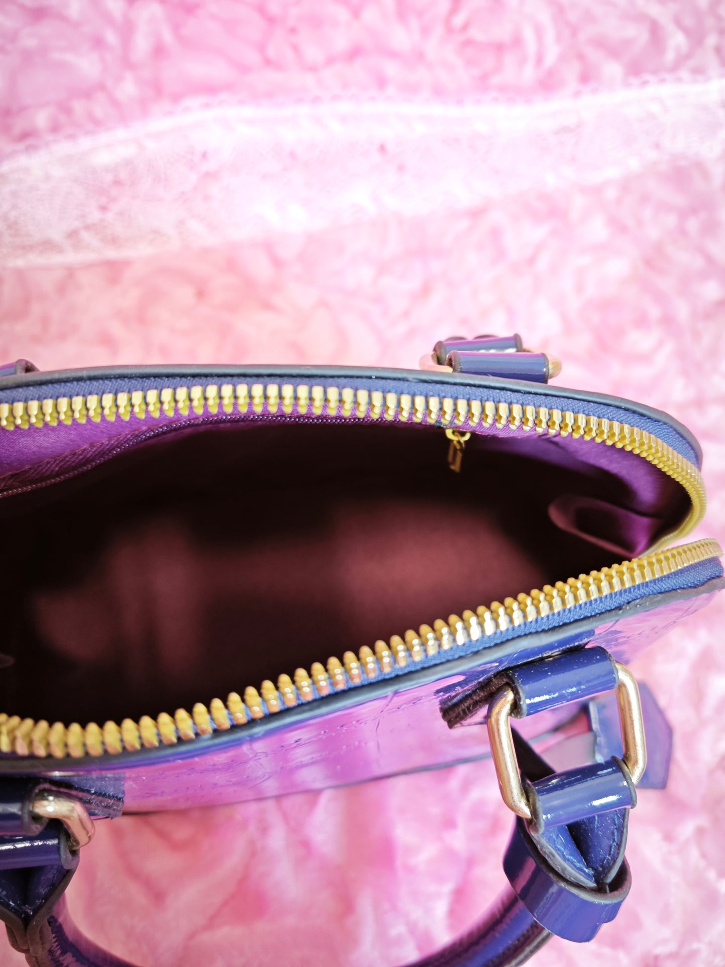 Navy Patent Crocodile-Print Half-Moon Mini Handbag