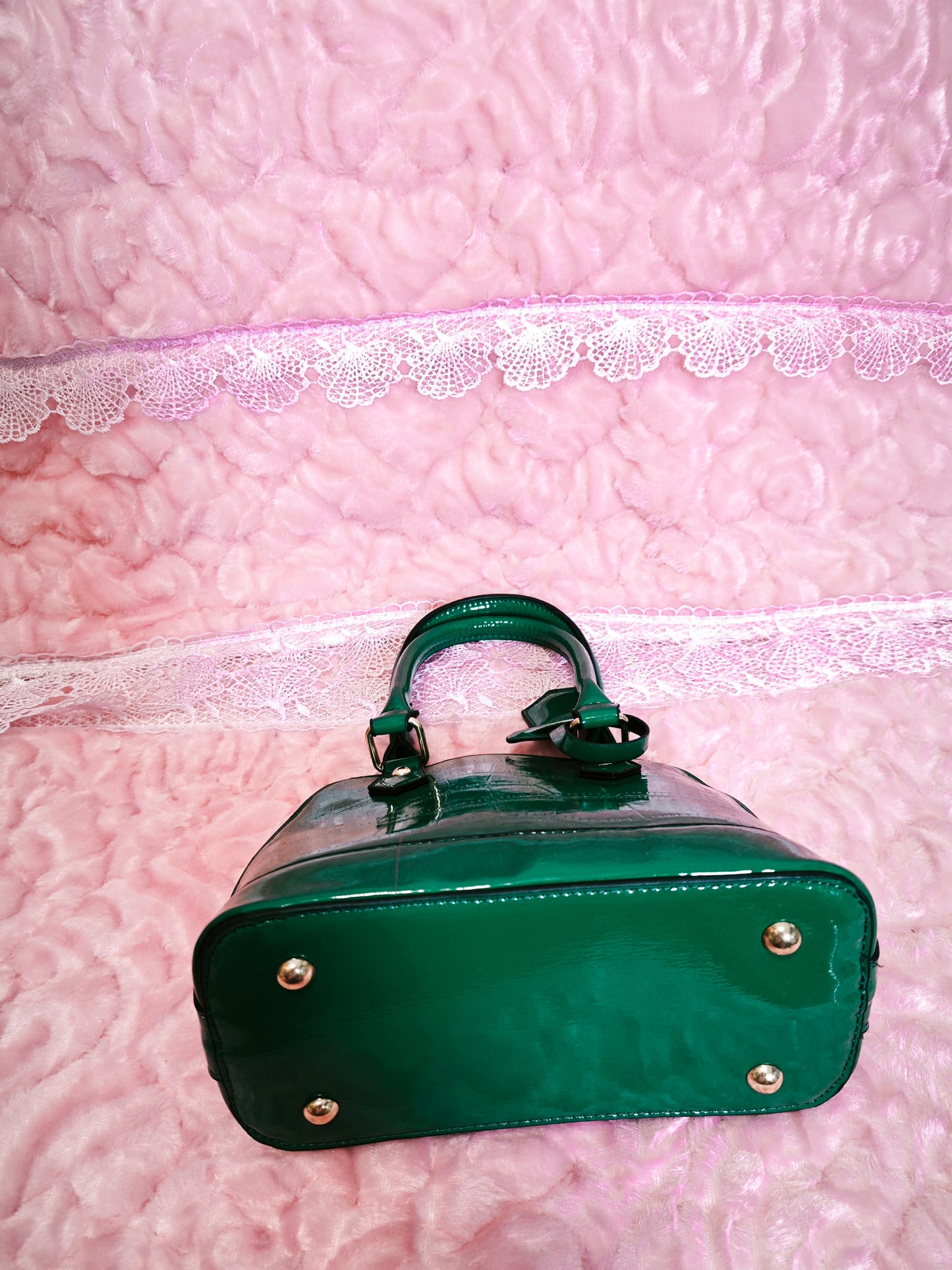 Dark Green Patent Crocodile-Print Half-Moon Mini Handbag