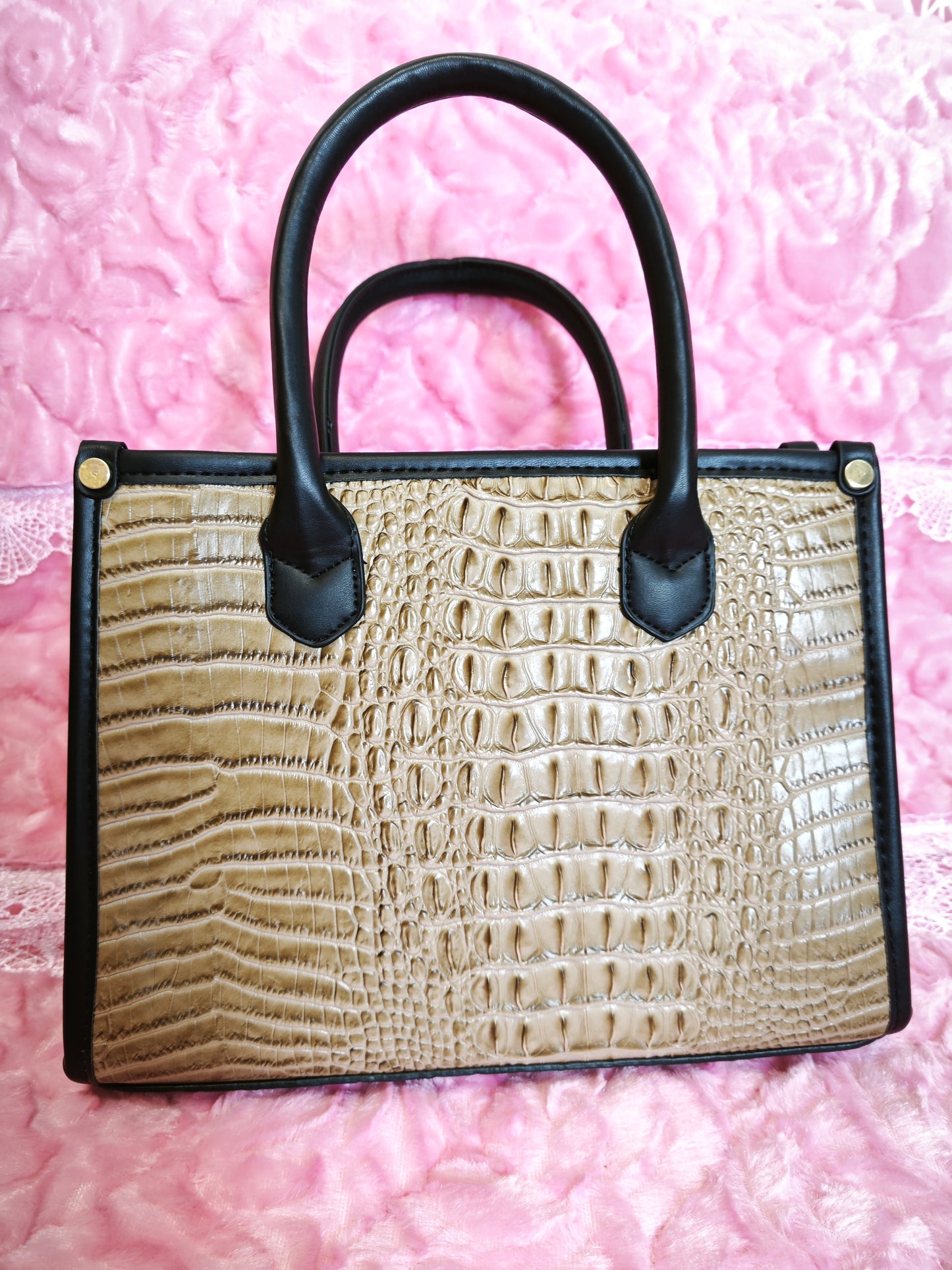 Light Brown Gradient Crocodile-Print Contrast Handbag