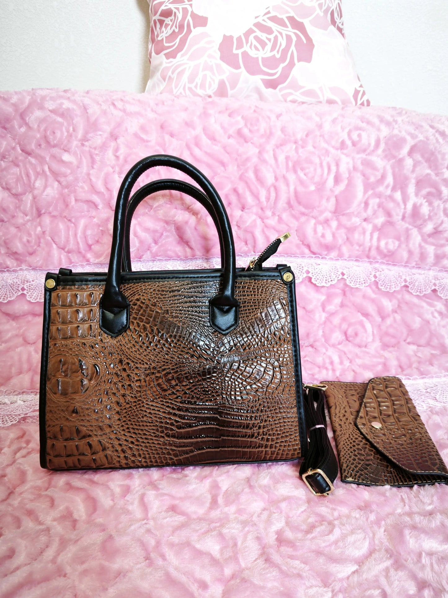 Brown Crocodile Texture Mother-Child Tote Bag (M71)