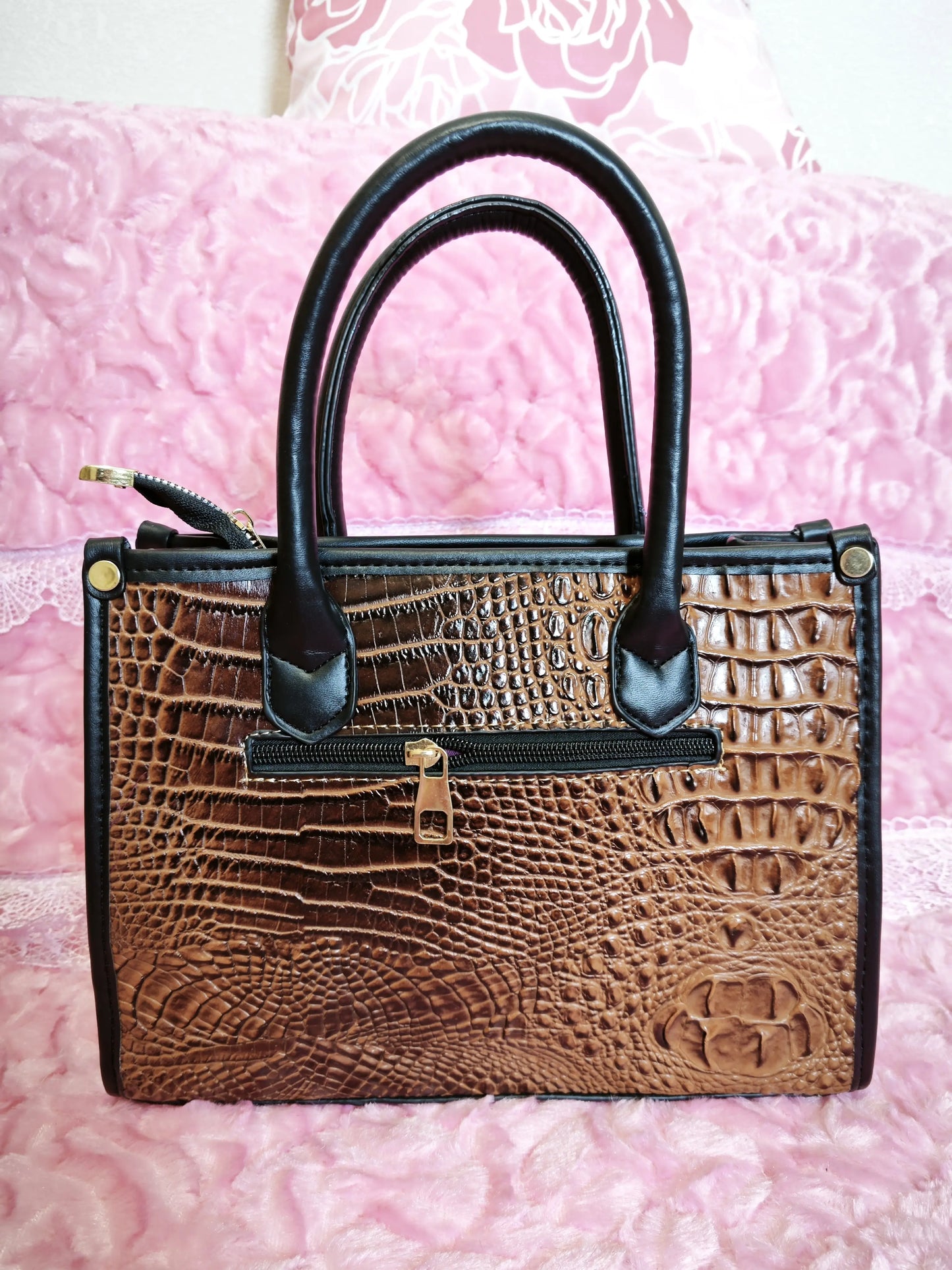 Brown Crocodile Texture Mother-Child Tote Bag (M71)