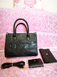 All-Black Crocodile Texture Mother-Child Tote Bag (M74)