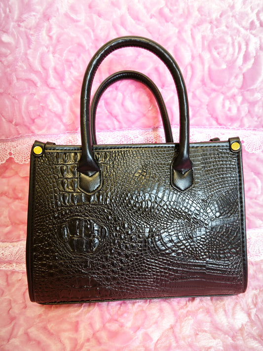 All-Black Crocodile-Print Handbag