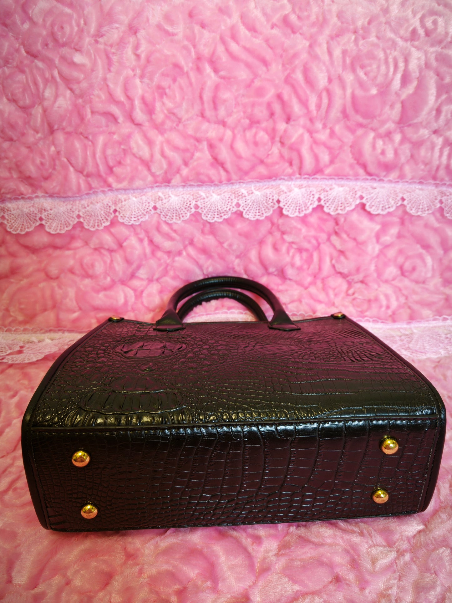 All-Black Crocodile-Print Handbag