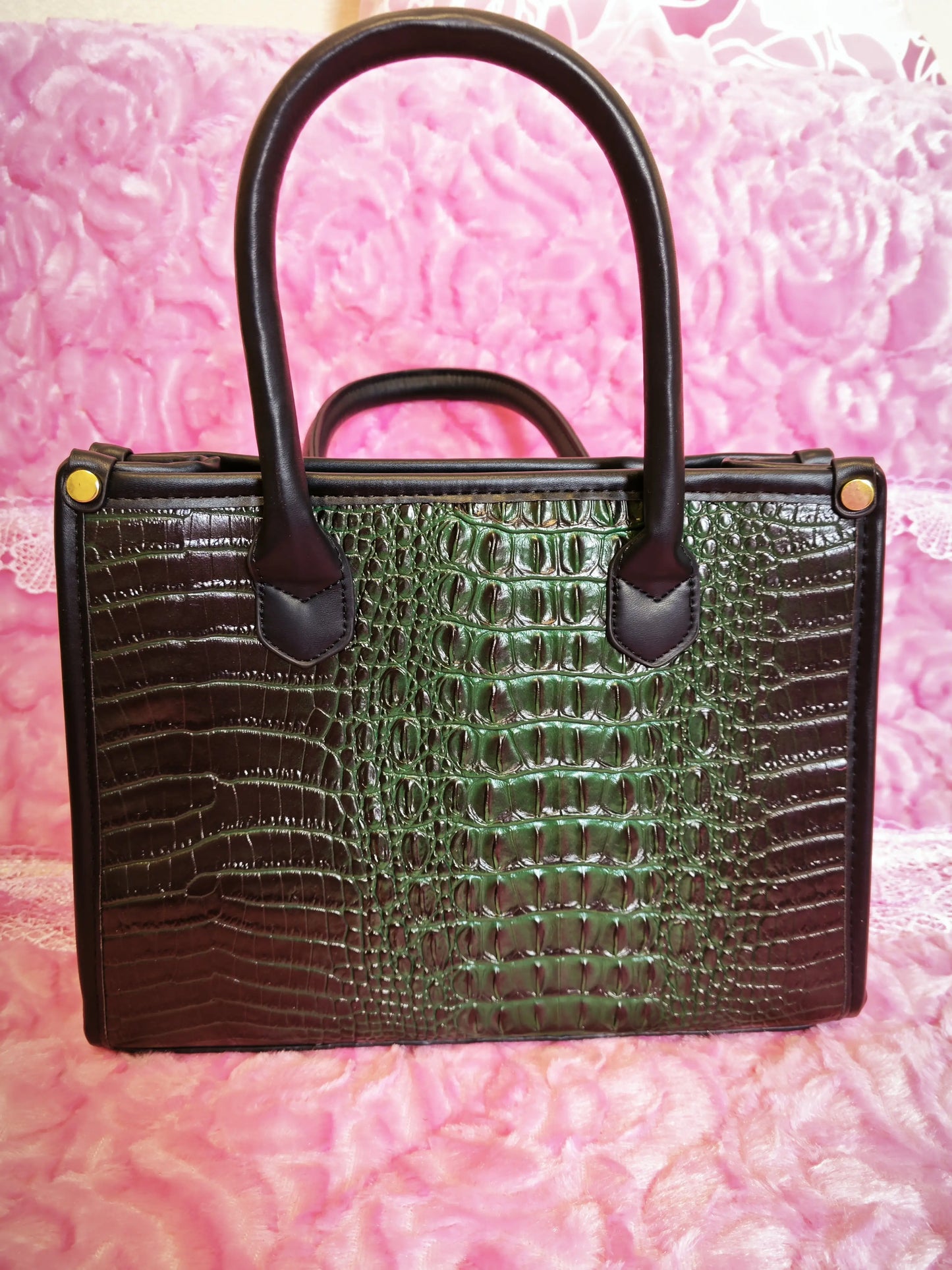 Dark Green Gradient Crocodile Texture Mother-Child Tote Bag (M77)