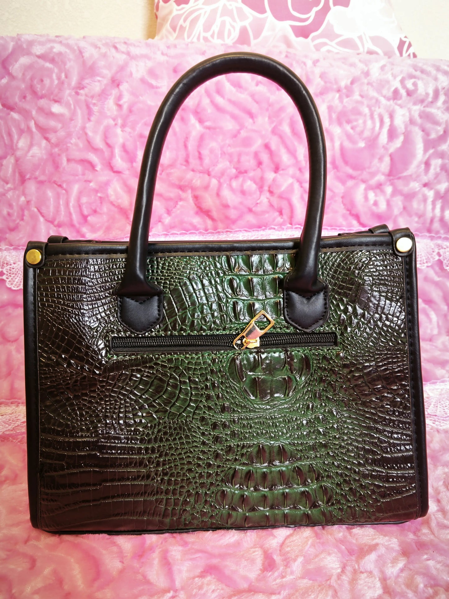 Dark Green Gradient Crocodile Texture Mother-Child Tote Bag (M77)