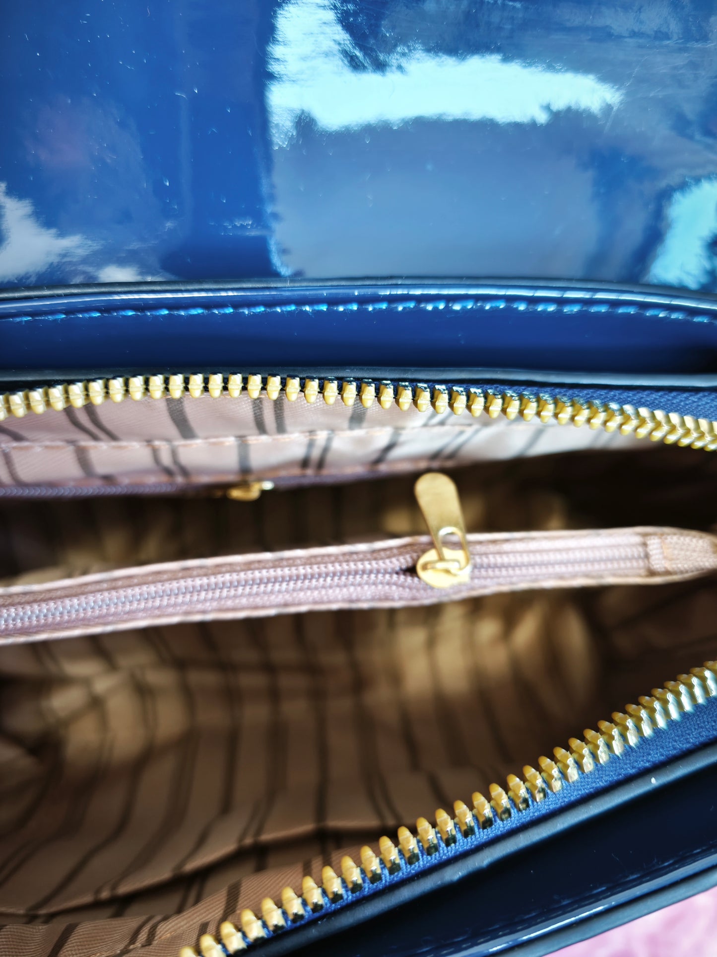 Navy Patent Crocodile-Print Handbag with Metal Lock