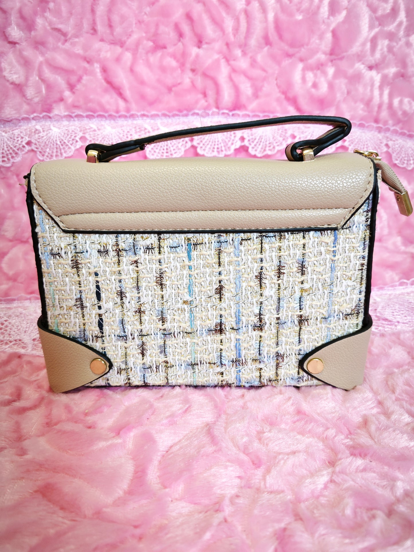 Khaki & Tweed Handbag with Metal Buckle