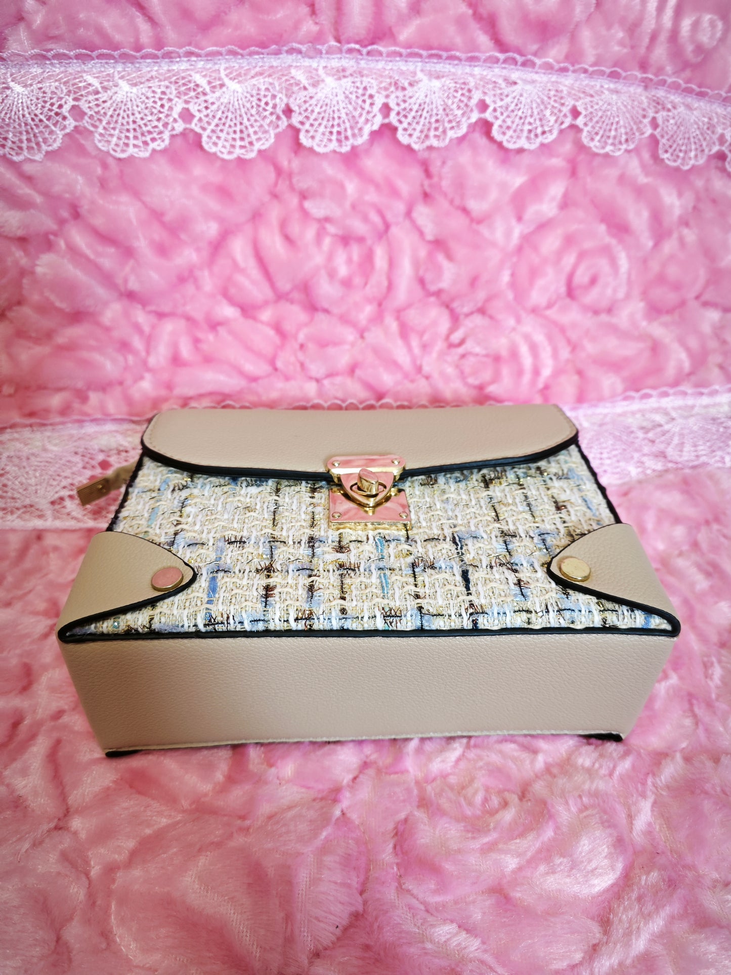 Khaki & Tweed Handbag with Metal Buckle