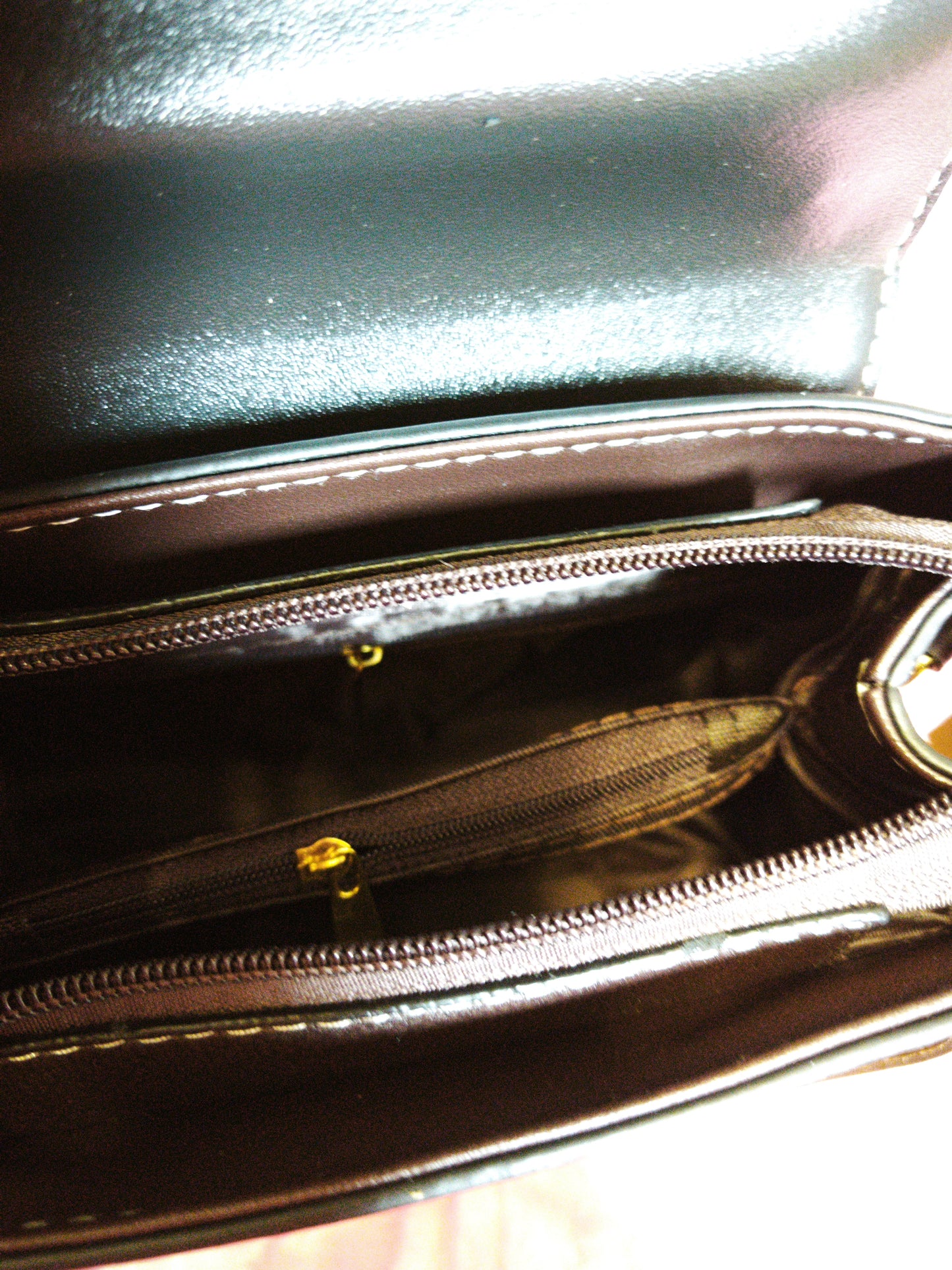 light brown-yellow Checkered & Black Trim Handbag with Metal Buckle