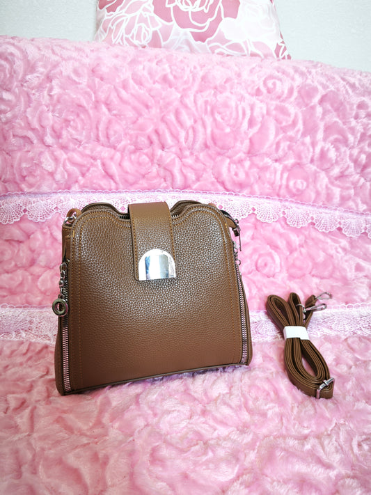 Tan Leather Handbag with Metal Buckle