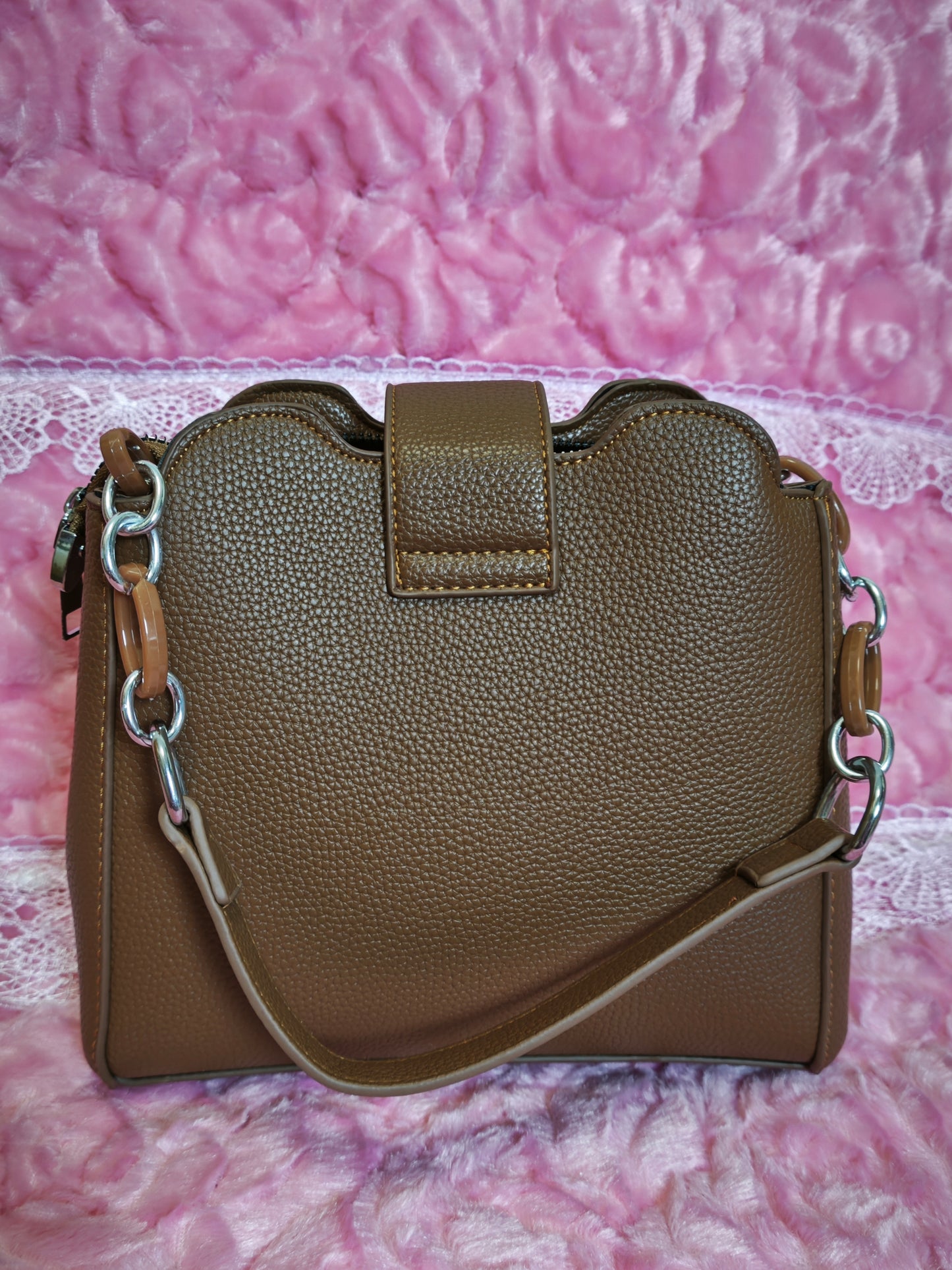 Tan Leather Handbag with Metal Buckle