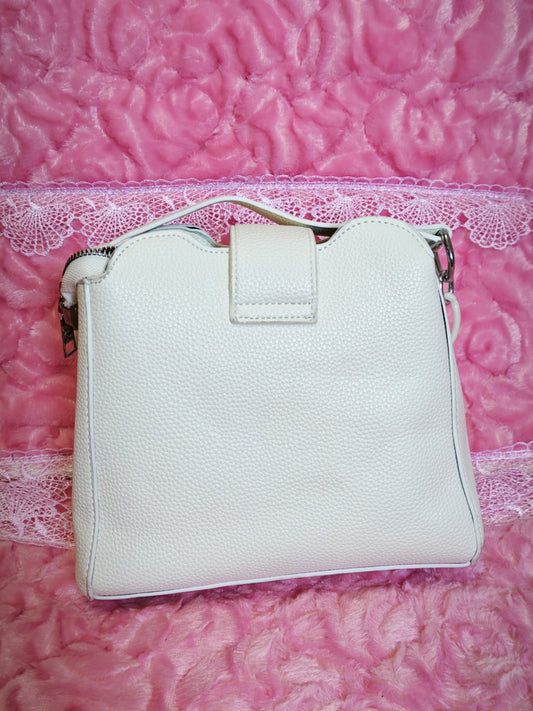Off-White Leather Handbag with Metal Buckle