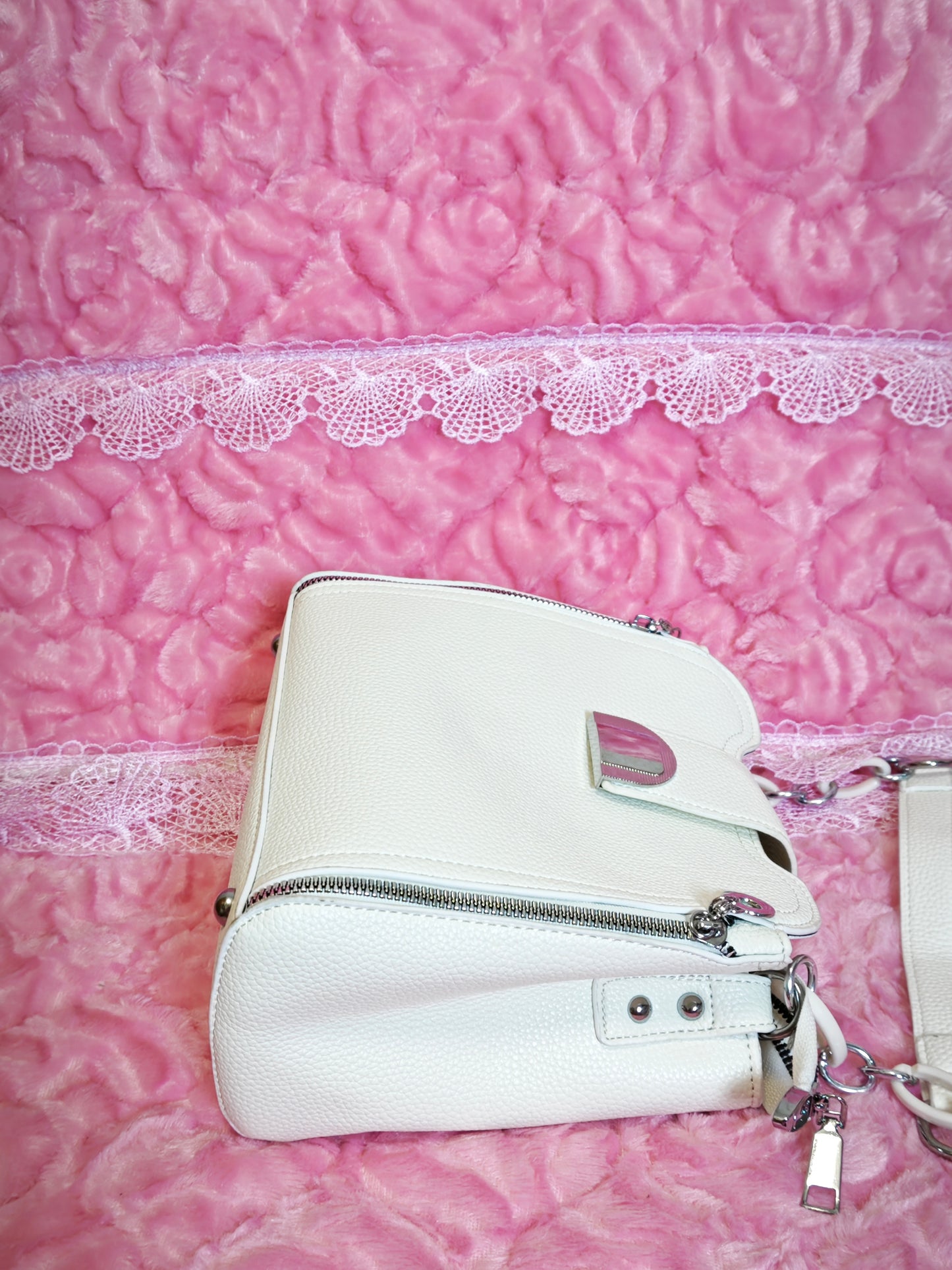 Off-White Leather Handbag with Metal Buckle