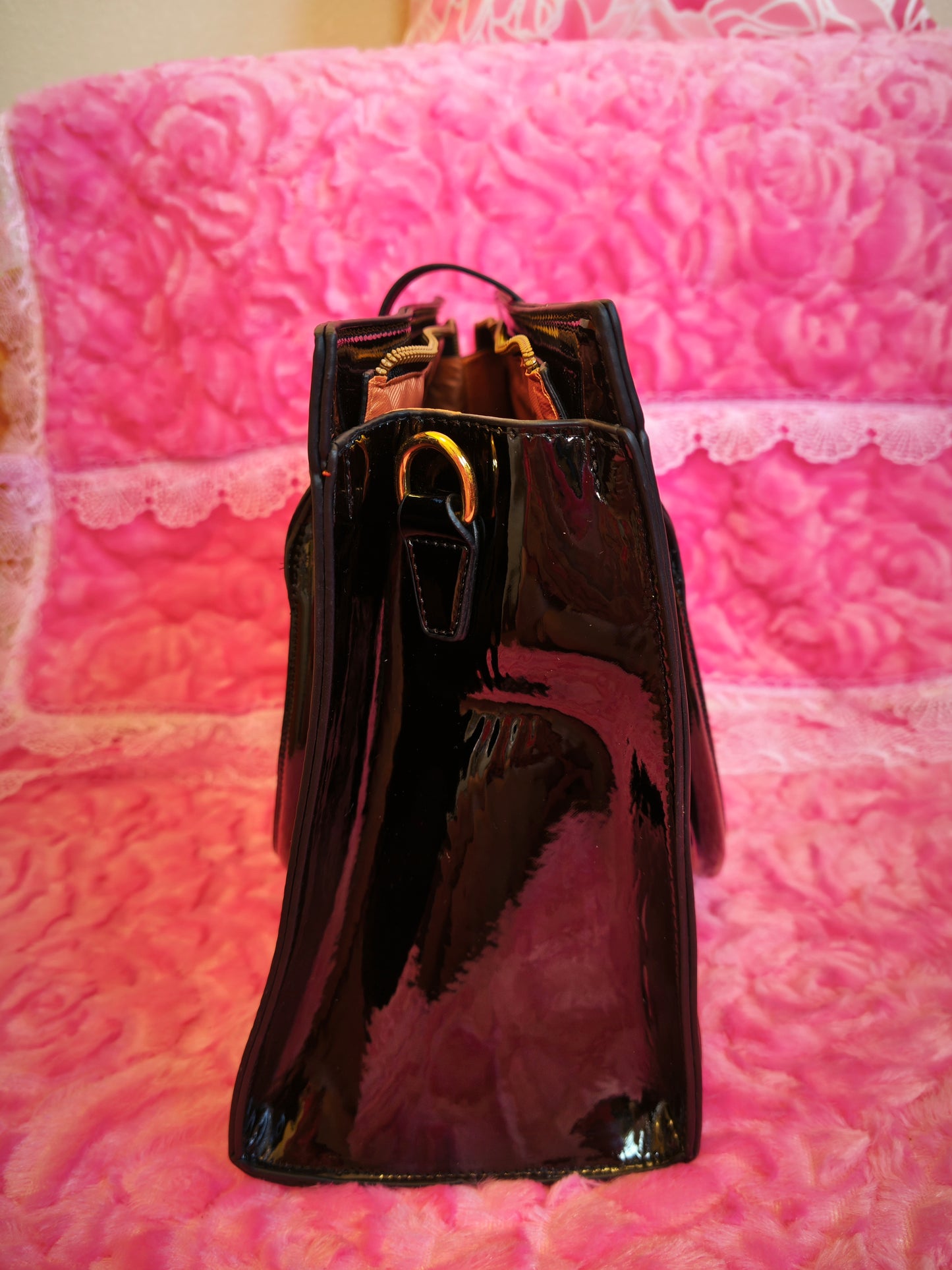 Black Patent Crocodile 3-Piece Handbag